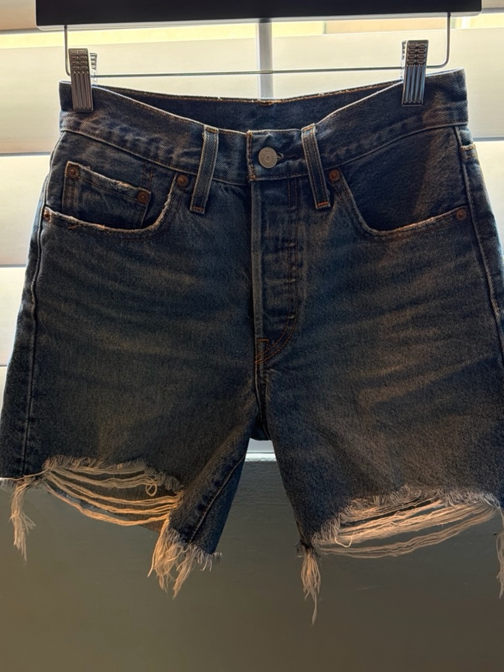 Levi's Dark Blue Distressed Denim Women's Shorts